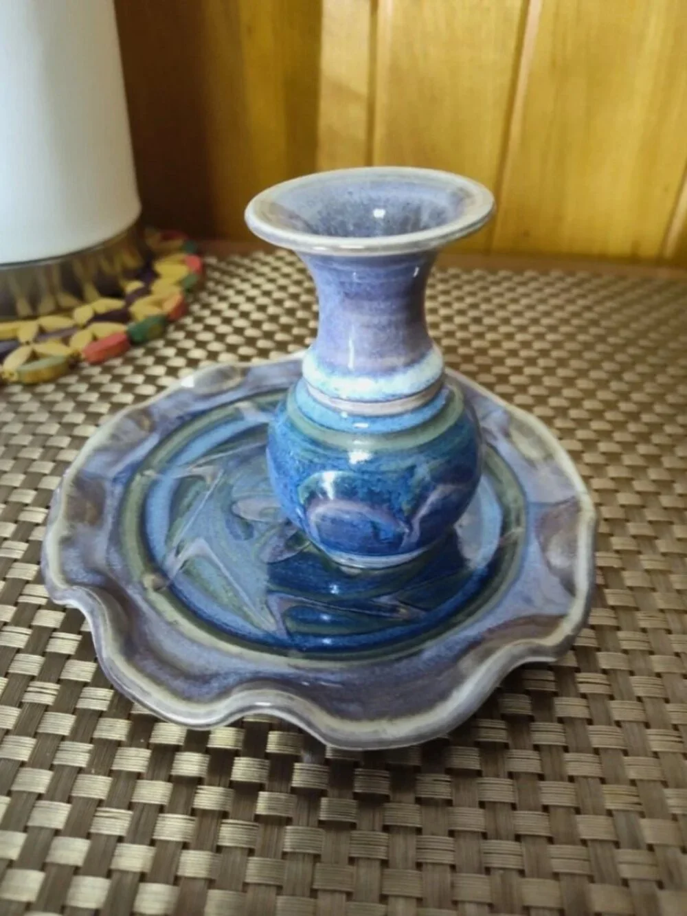 Handicrafted Blue and Purple Ceramic Pottery Reed Diffuser Signed 5